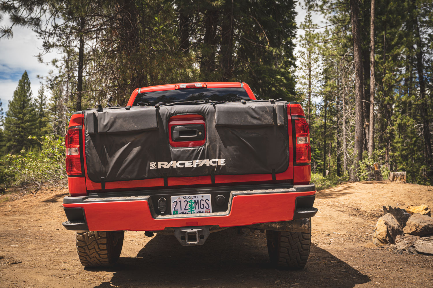 Race Face T2 Tailgate Pad on red truck